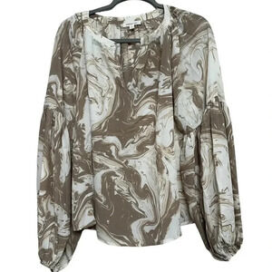 August Sky women’s NWOT’s cream and beige abstract swirl blouse. Size large